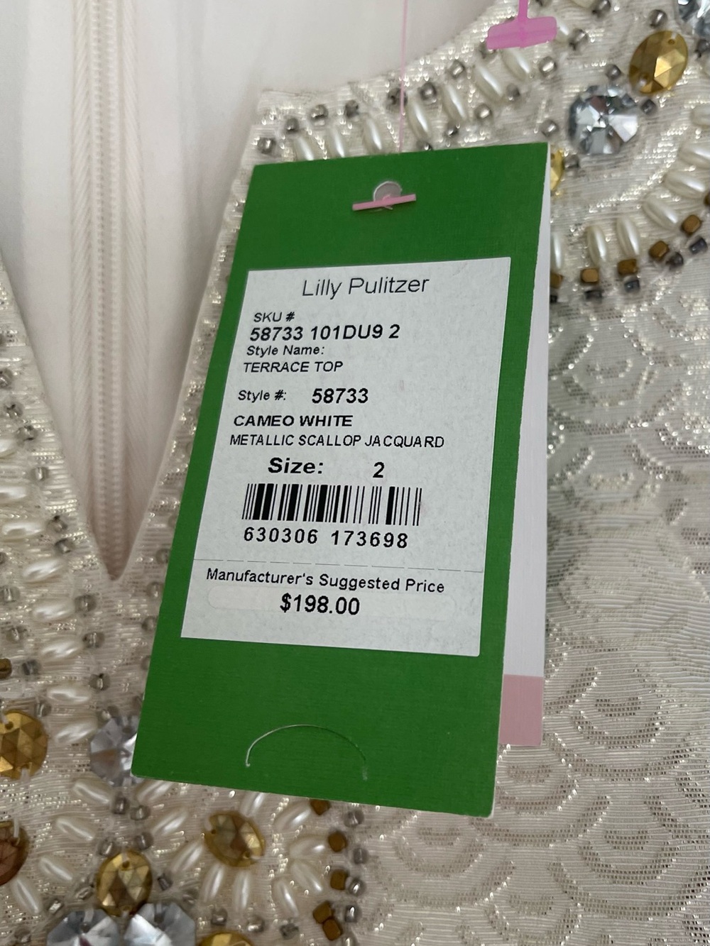 NWT Lilly Pulitzer Terrace Top White Metallic Scallop Jacquard - 2 - Picture 4 of 5